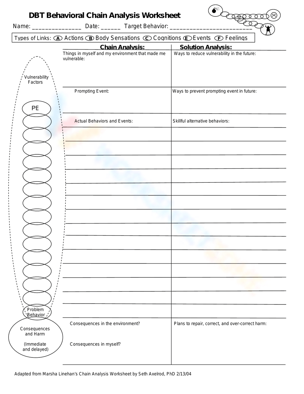 36 Behavioral Chain Analysis Worksheet 13