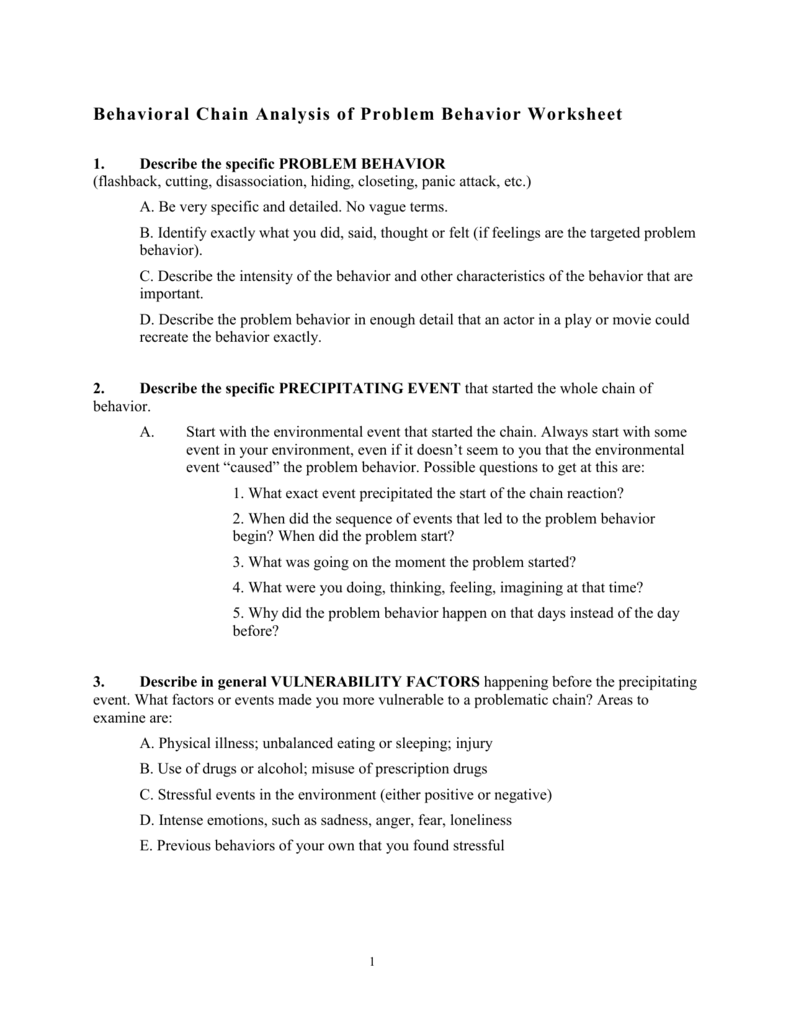 36 Behavioral Chain Analysis Worksheet 9