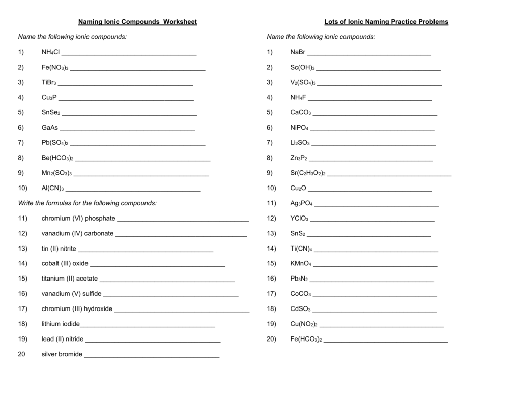 50 Ternary Ionic Compounds Worksheets 10