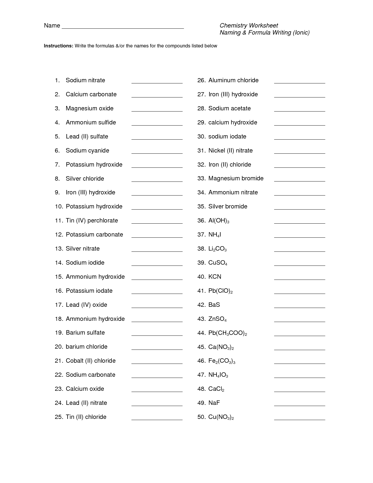 50 Ternary Ionic Compounds Worksheets 15