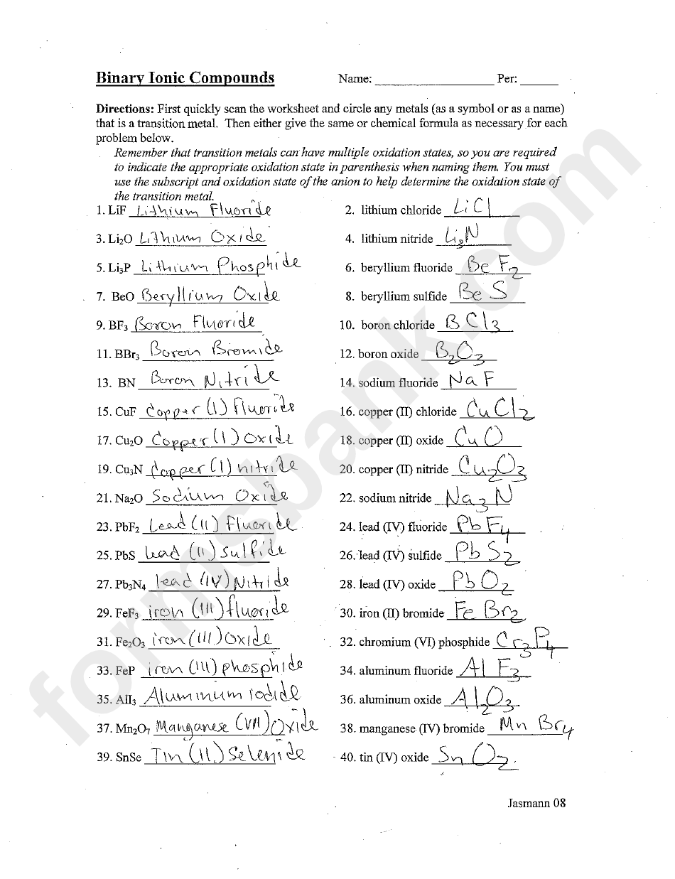 50 Ternary Ionic Compounds Worksheets 58