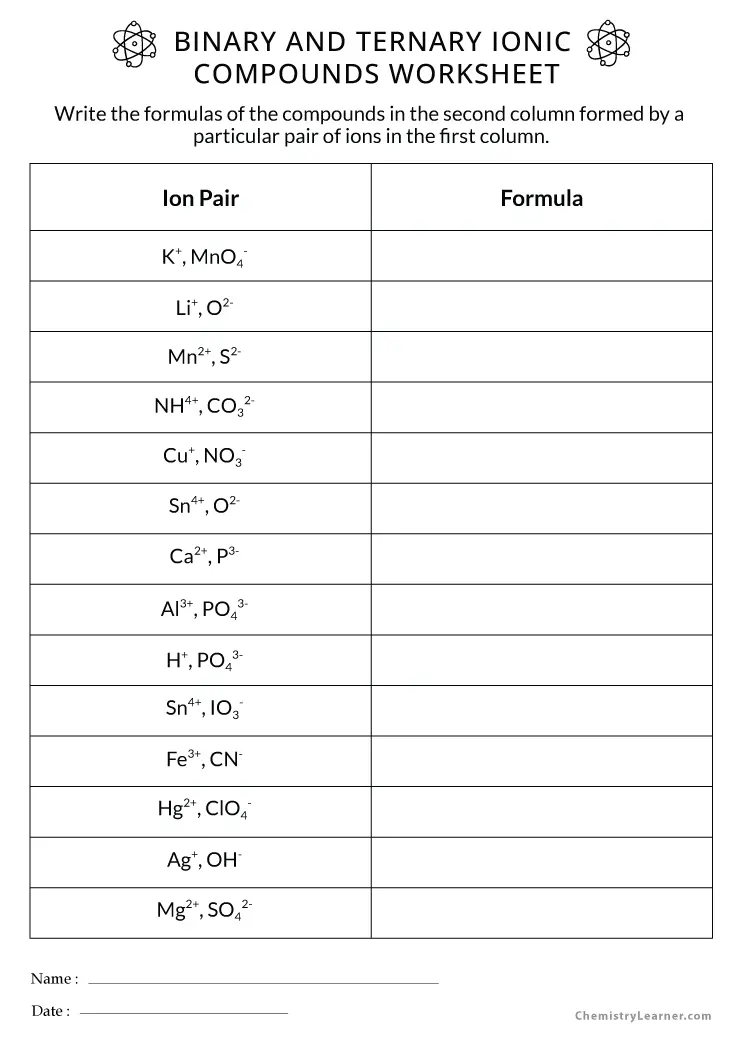 50 Ternary Ionic Compounds Worksheets 7