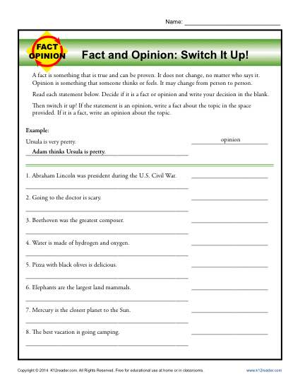 51 Fact Vs Opinion Worksheets 10