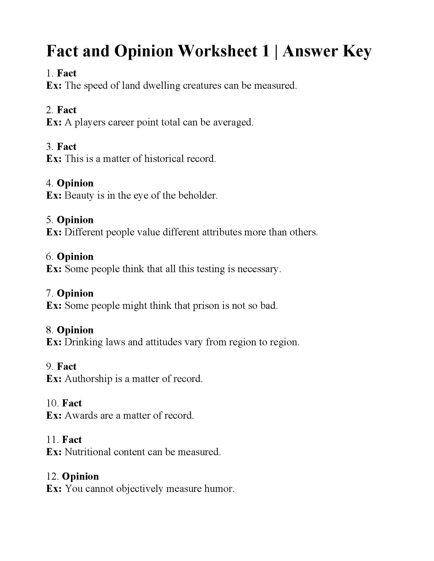 51 Fact Vs Opinion Worksheets 15