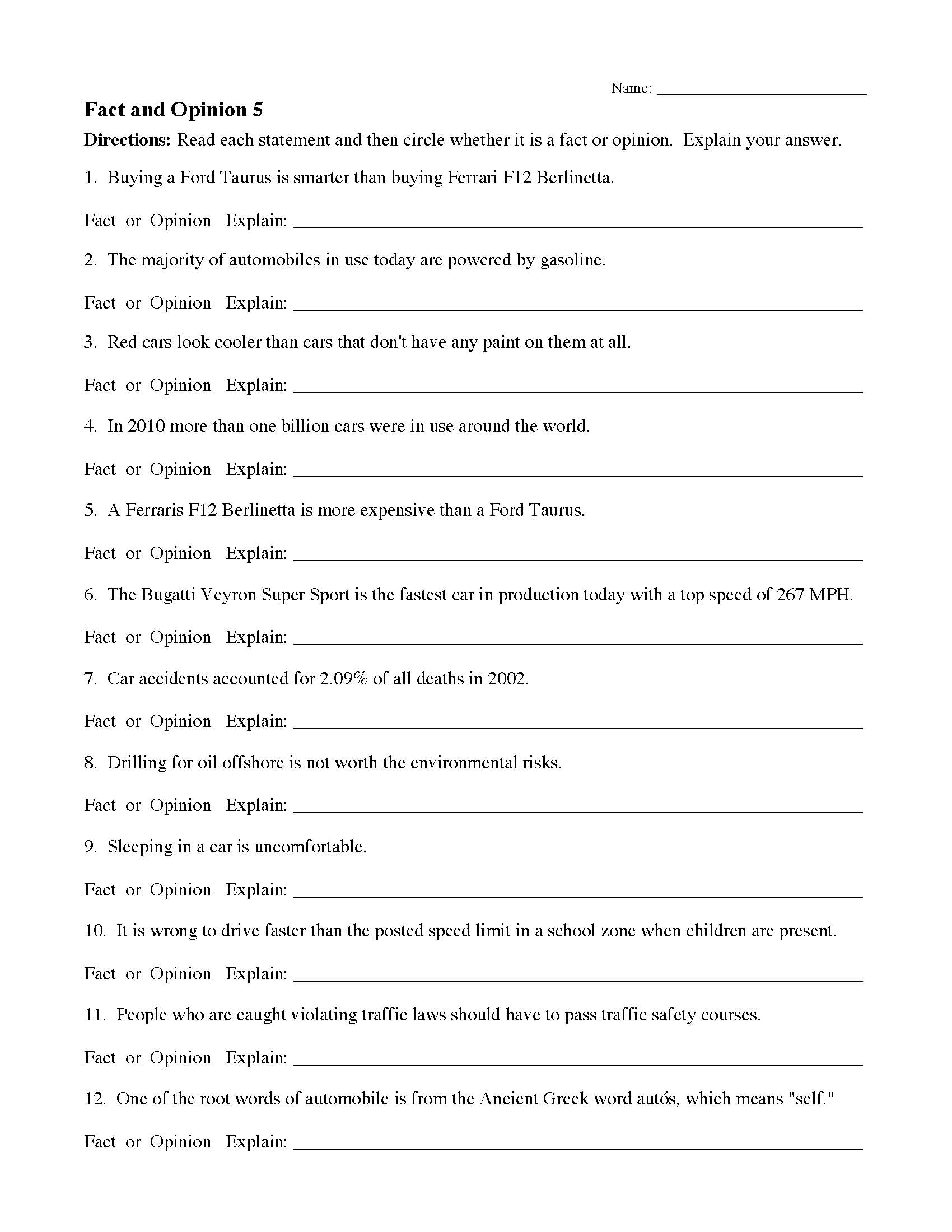 51 Fact Vs Opinion Worksheets 17