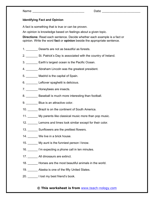 51 Fact Vs Opinion Worksheets 21