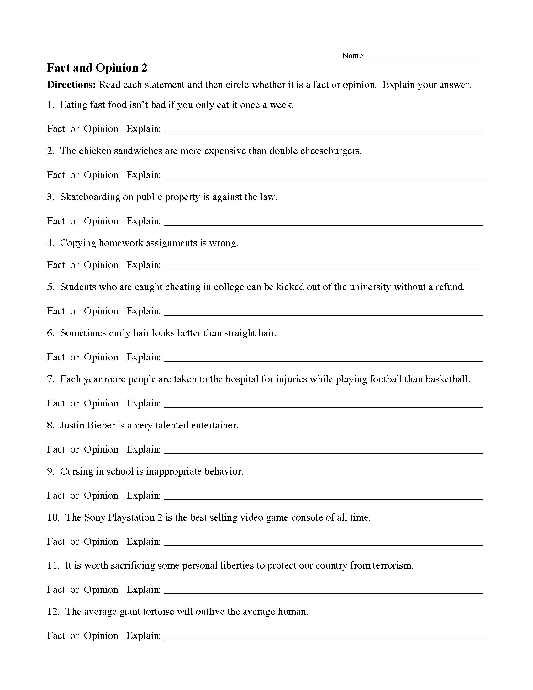 51 Fact Vs Opinion Worksheets 44