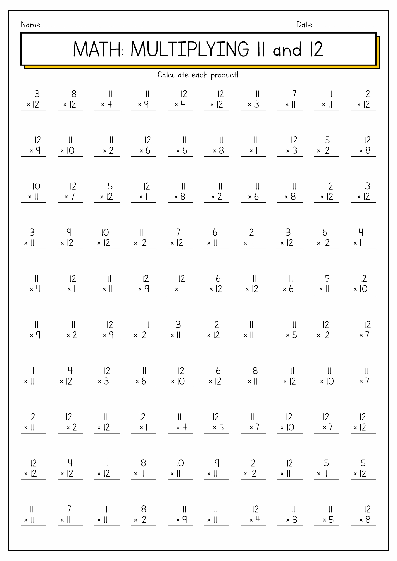 55 Free Multiplication Facts Worksheets 14