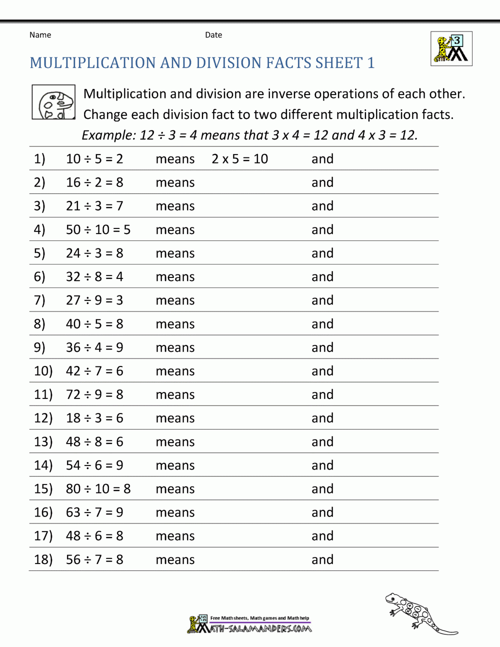 55 Free Multiplication Facts Worksheets 19