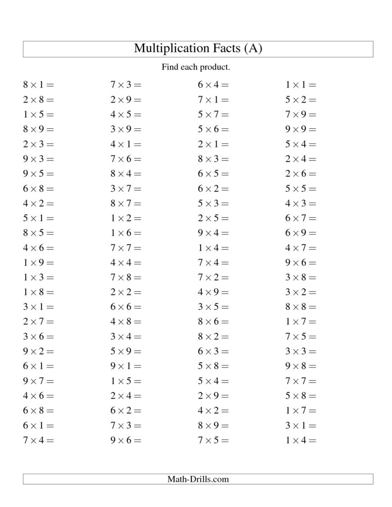 55 Free Multiplication Facts Worksheets 27