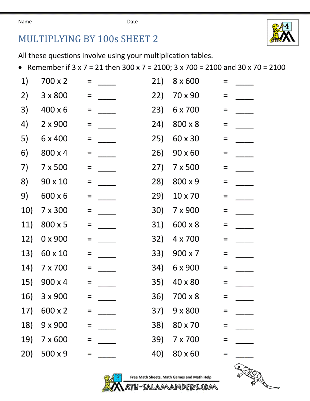 55 Free Multiplication Facts Worksheets 29