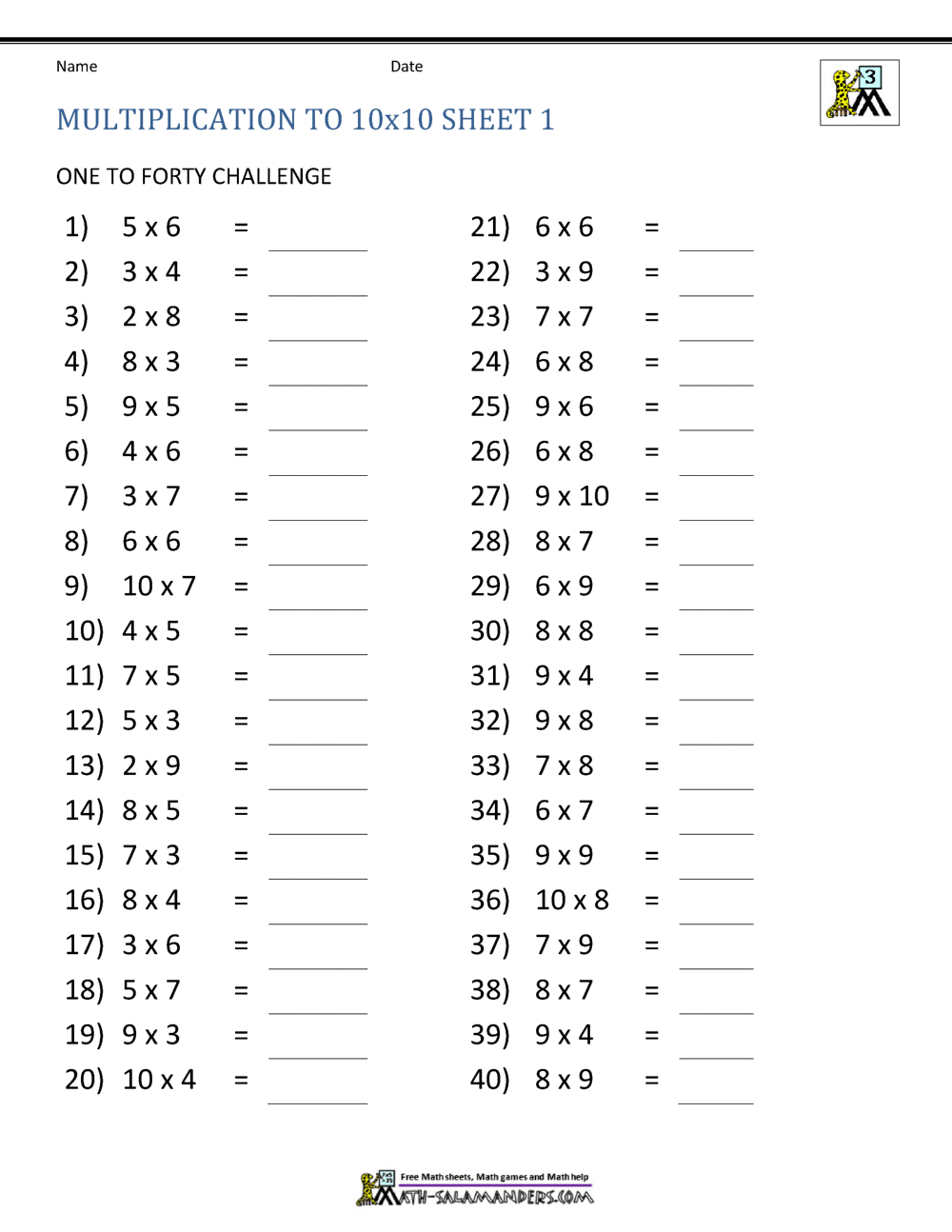 55 Free Multiplication Facts Worksheets 39