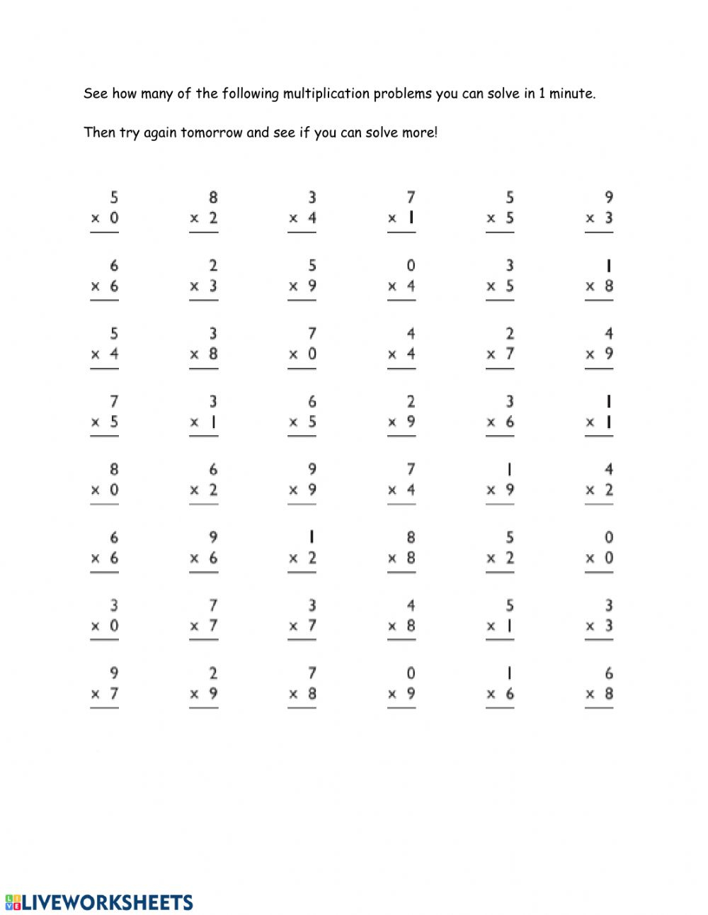 55 Free Multiplication Facts Worksheets 40