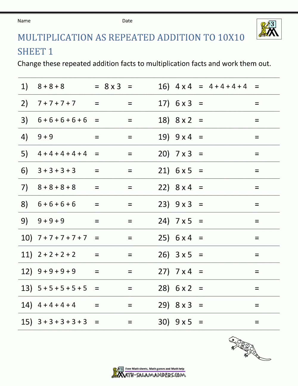 55 Free Multiplication Facts Worksheets 49