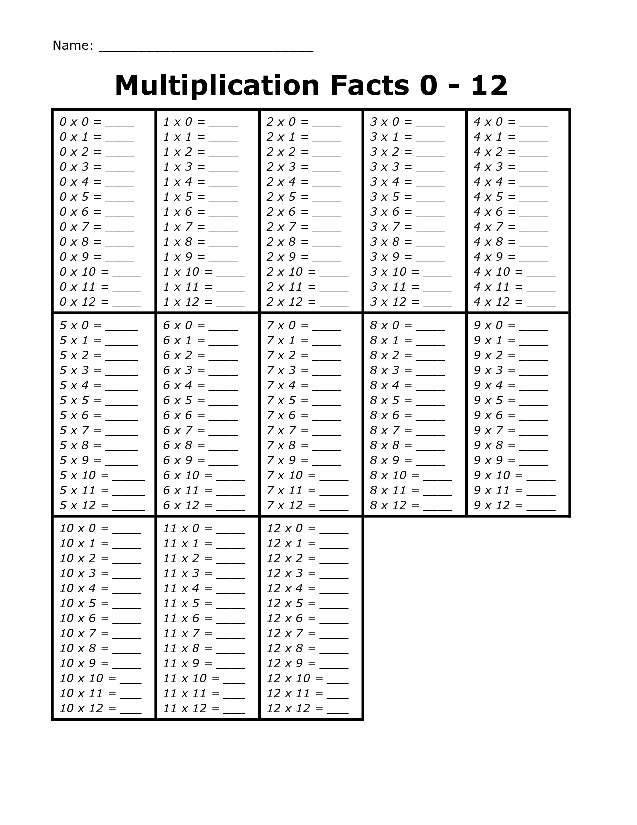 55 Free Multiplication Facts Worksheets 51