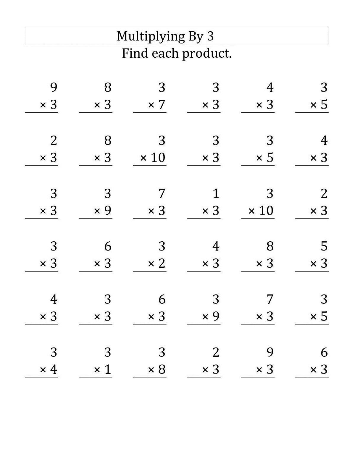 55 Free Multiplication Facts Worksheets 54