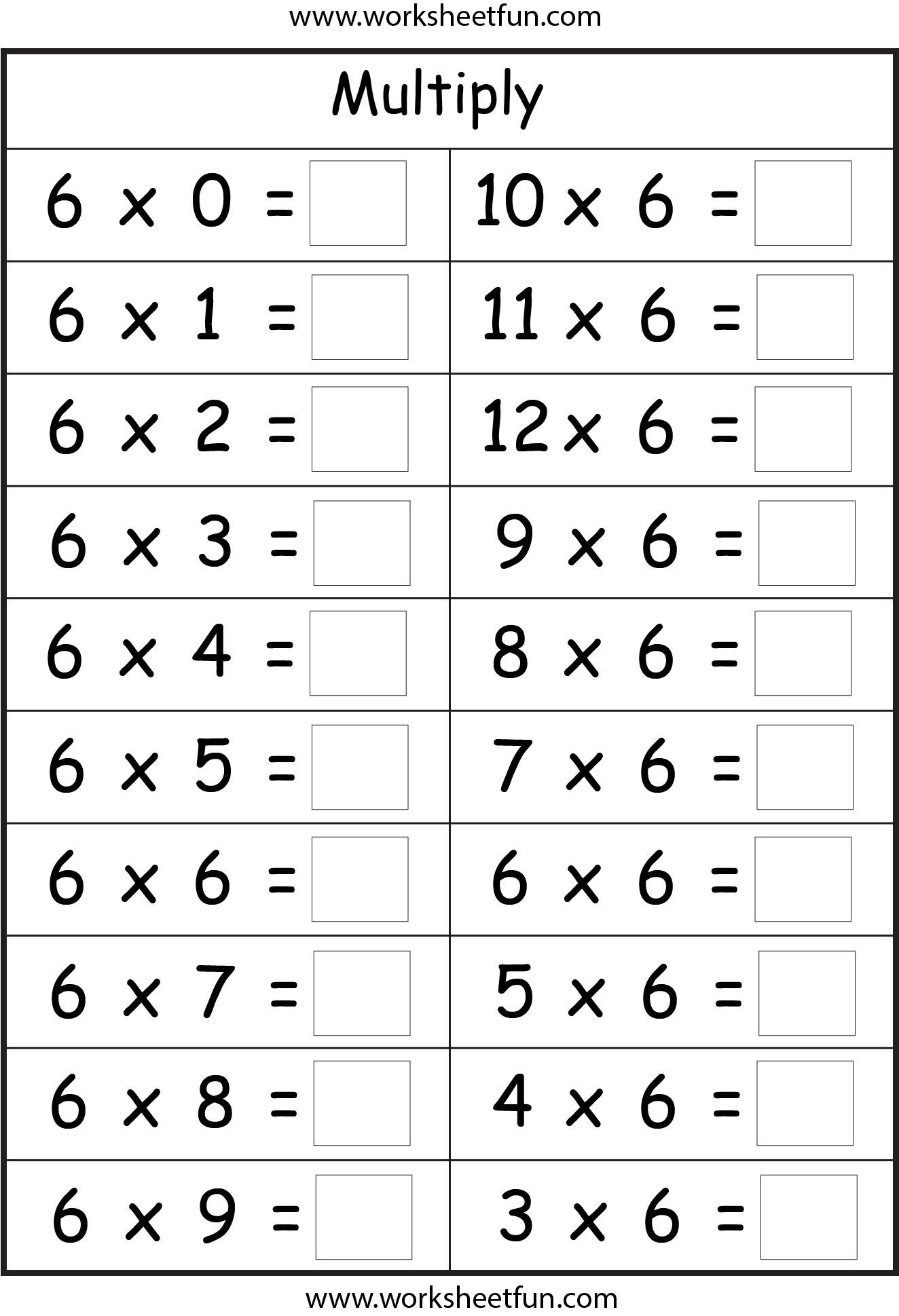 55 Free Multiplication Facts Worksheets 56