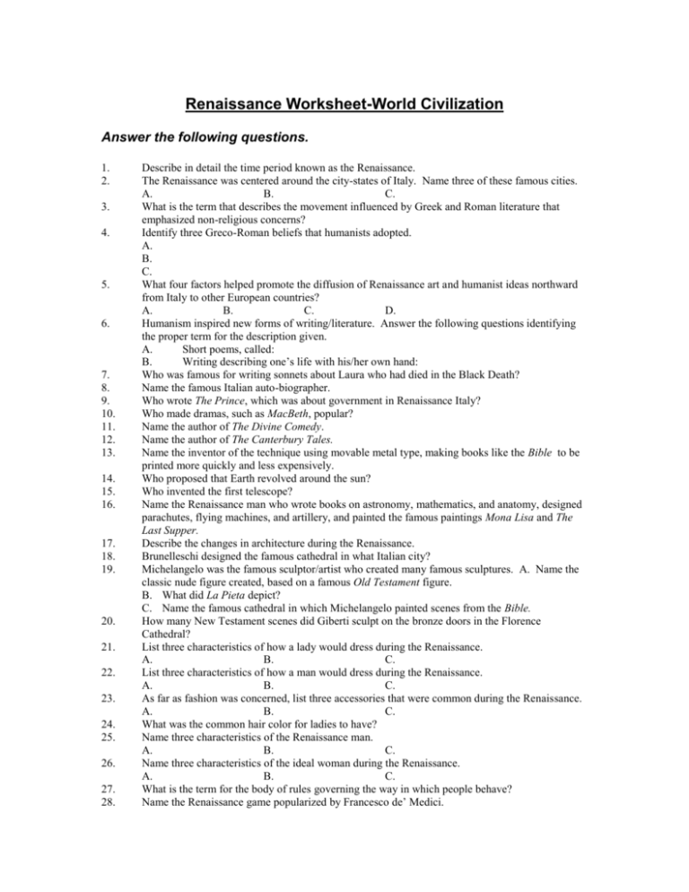 56 Italian Renaissance Worksheet Pdf 17