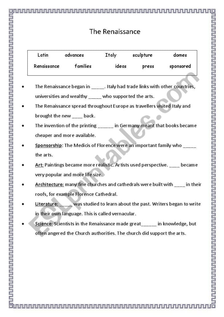 56 Italian Renaissance Worksheet Pdf 31