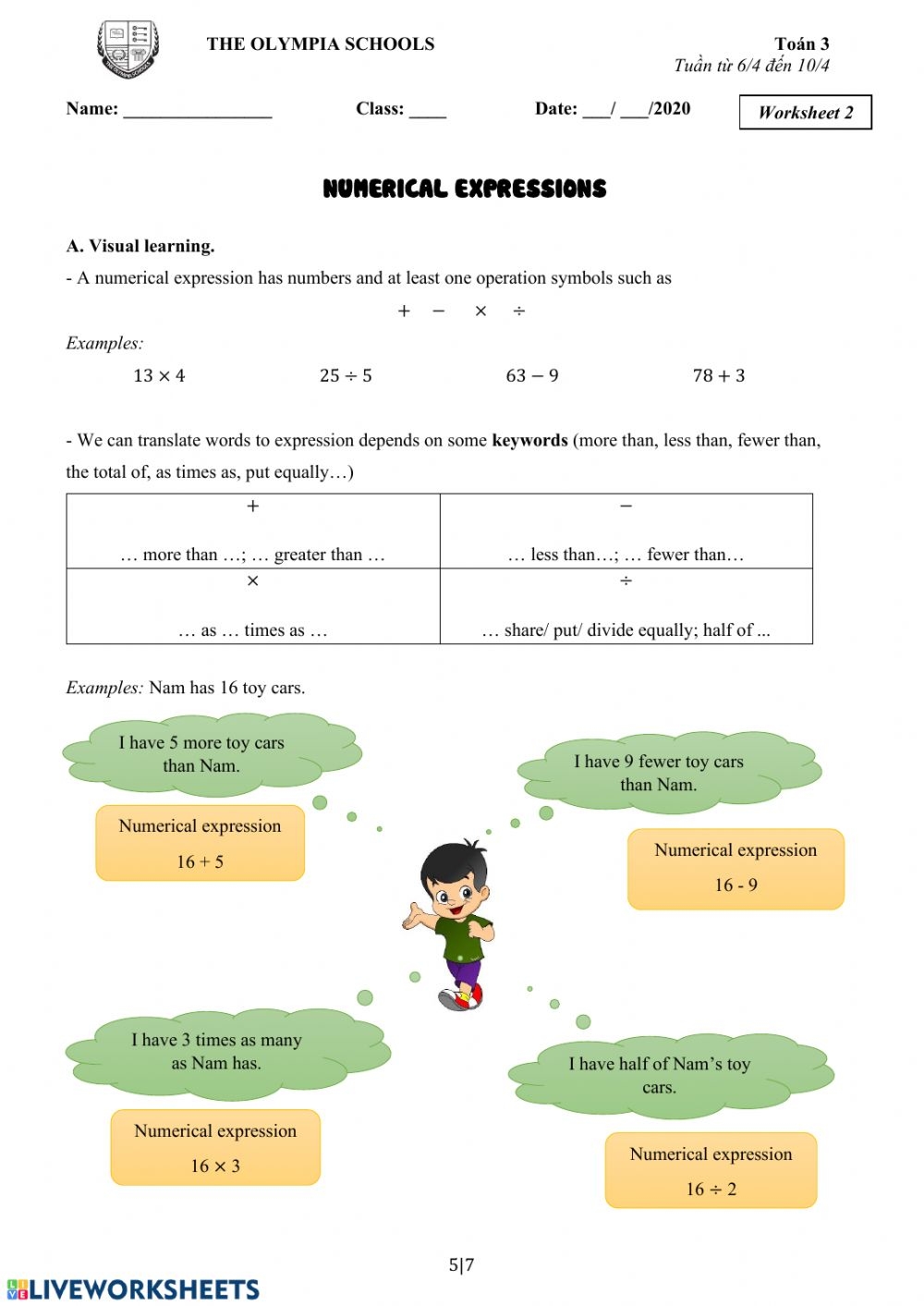 58 Writing Expressions Worksheet Pdf 1