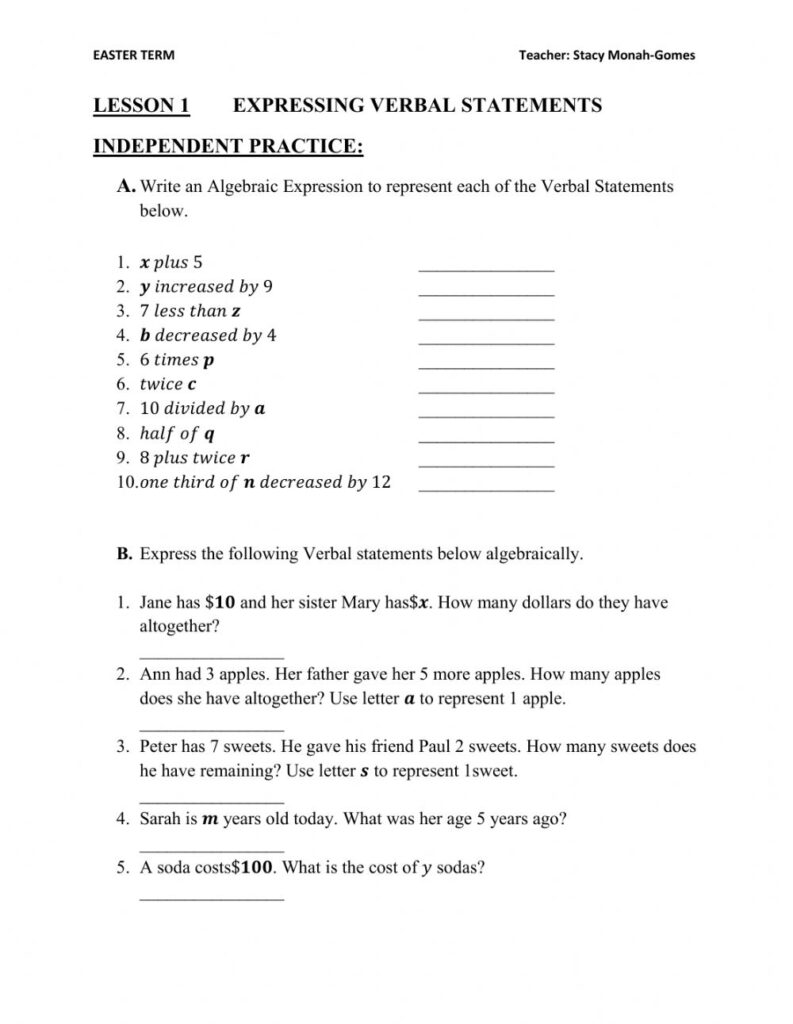 58 Writing Expressions Worksheet Pdf 27