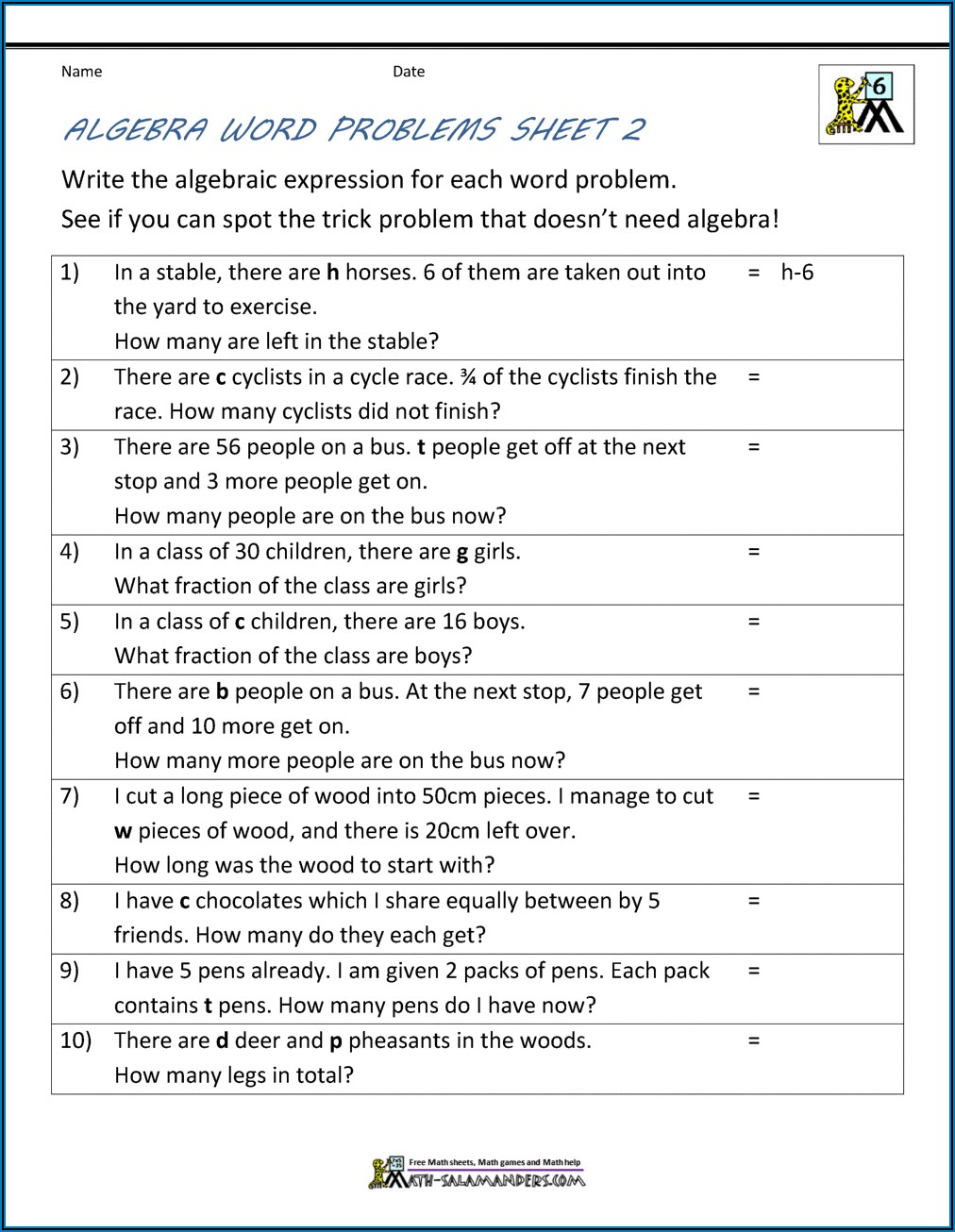 58 Writing Expressions Worksheet Pdf 6