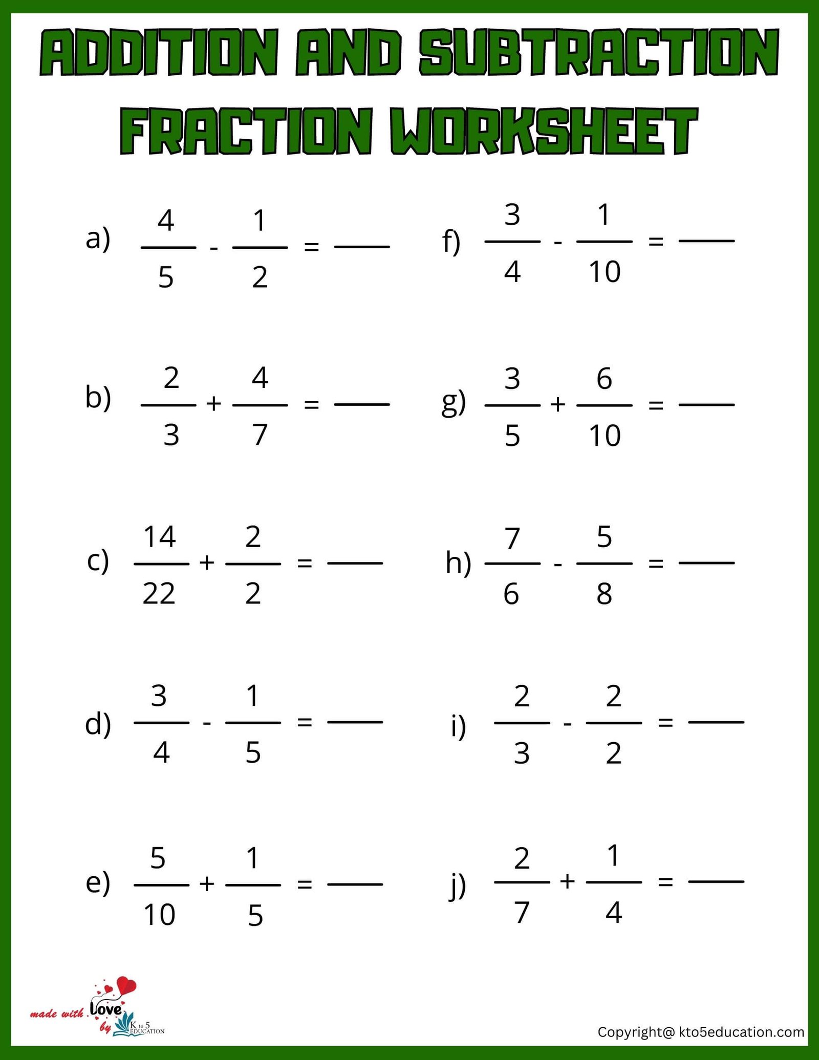 62 Adding Subtracting Fractions Worksheets 21