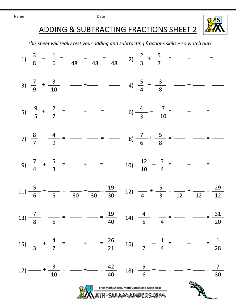 62 Adding Subtracting Fractions Worksheets 39