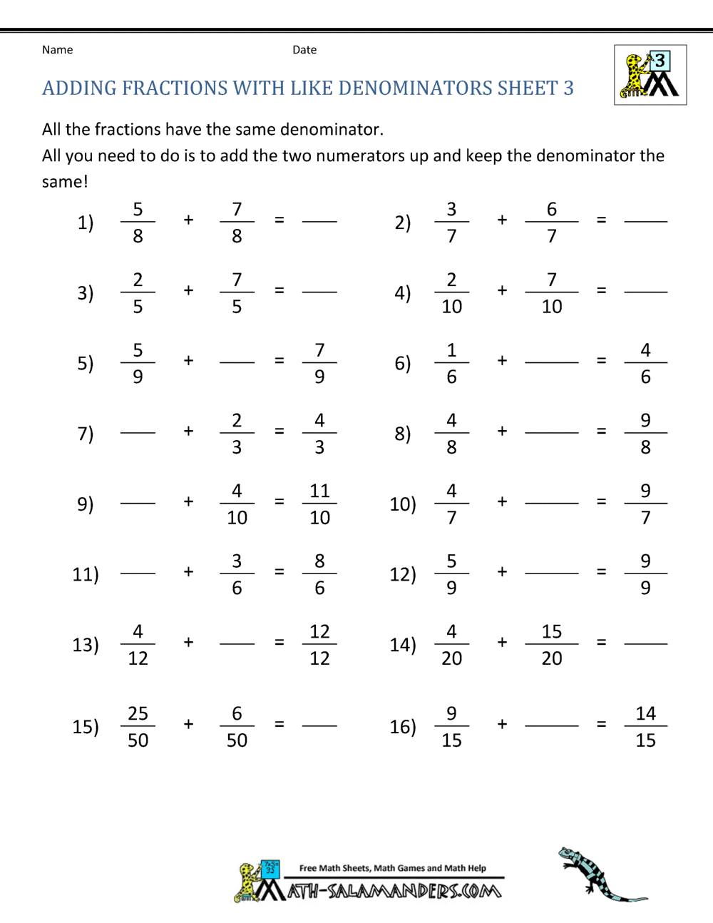 62 Adding Subtracting Fractions Worksheets 60