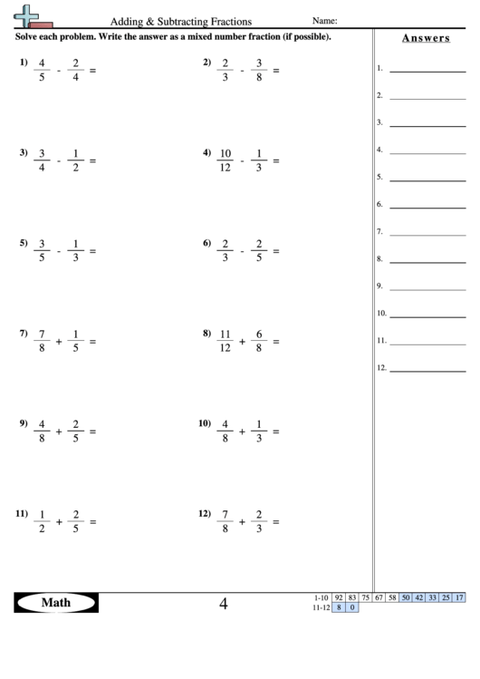 62 Adding Subtracting Fractions Worksheets 62