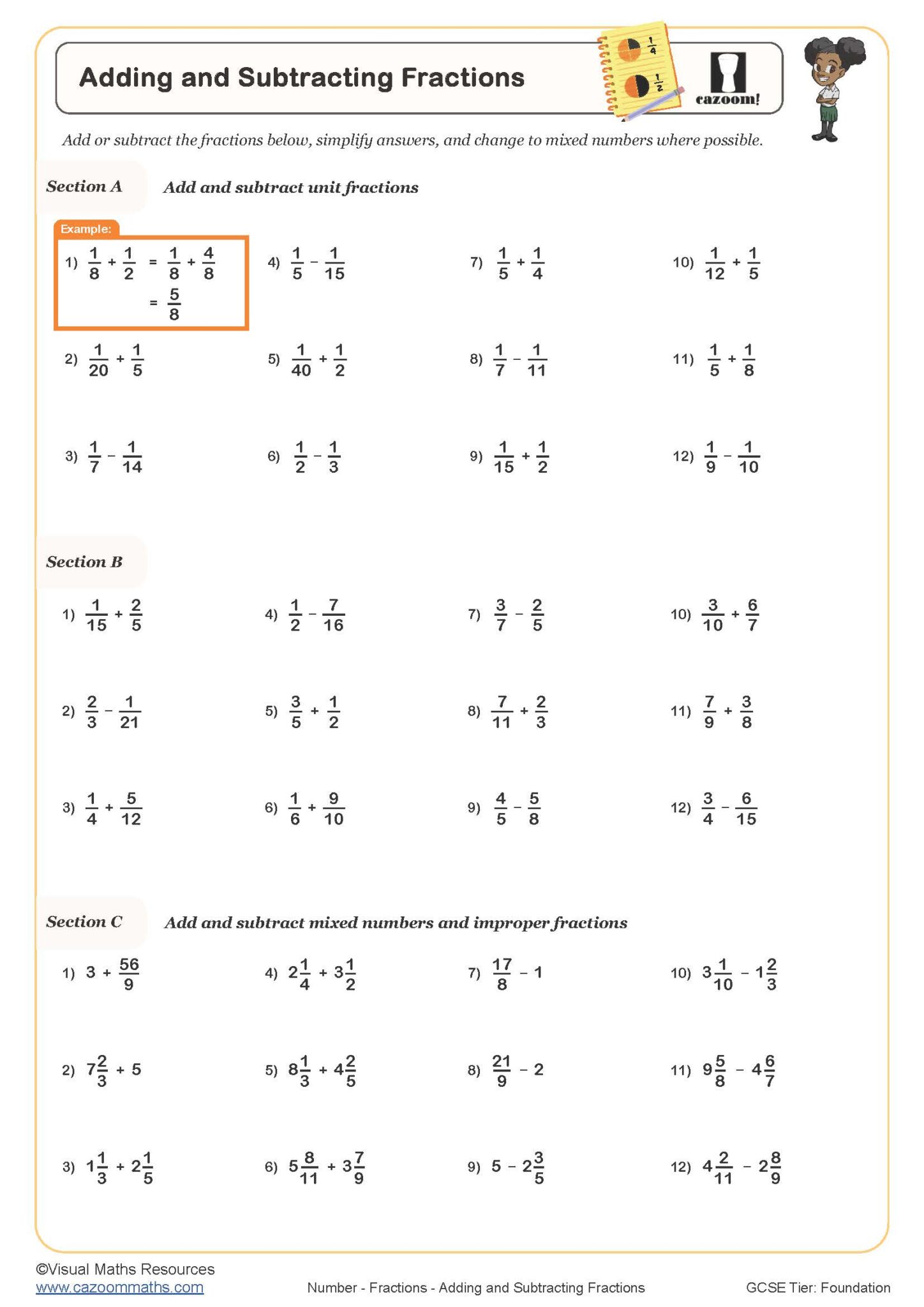 62 Adding Subtracting Fractions Worksheets 68