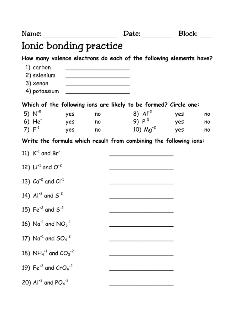 62 Ionic Bonds Worksheet Answers 2