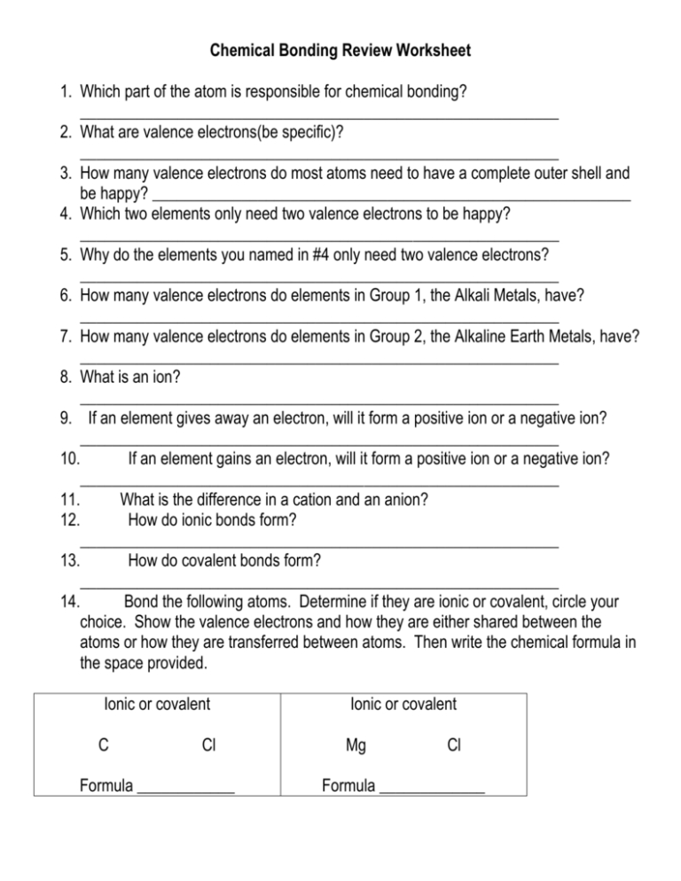 62 Ionic Bonds Worksheet Answers 28