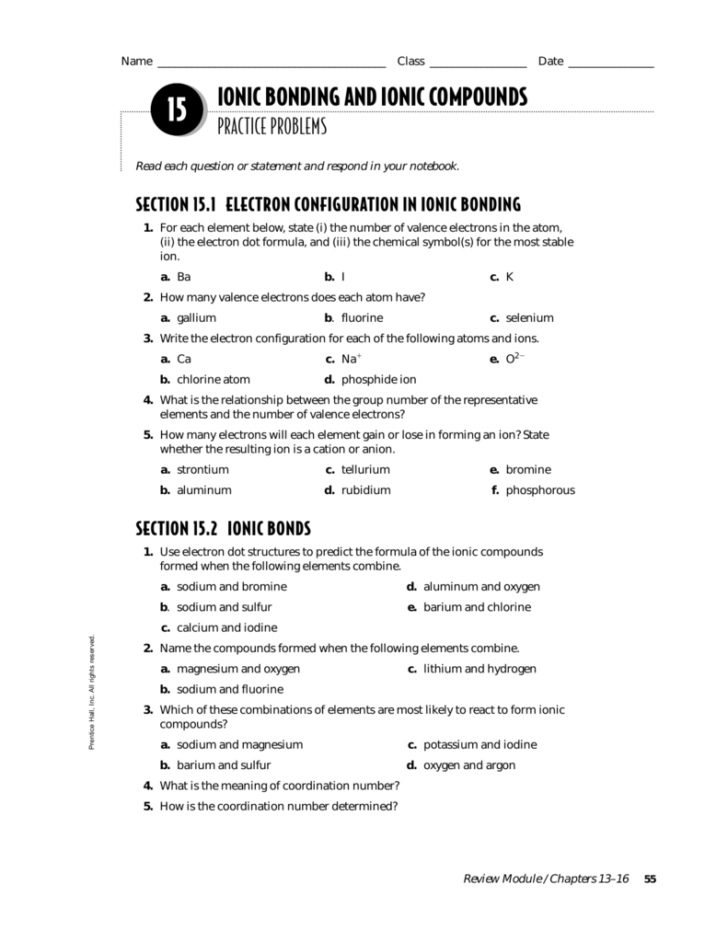 62 Ionic Bonds Worksheet Answers 62