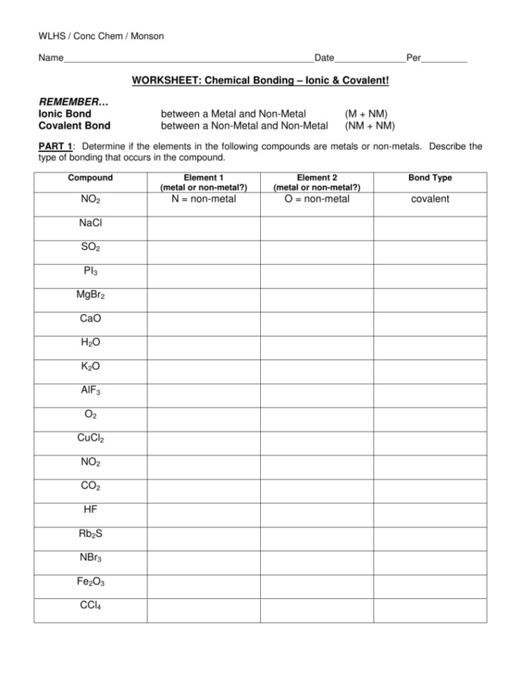 62 Ionic Bonds Worksheet Answers 7