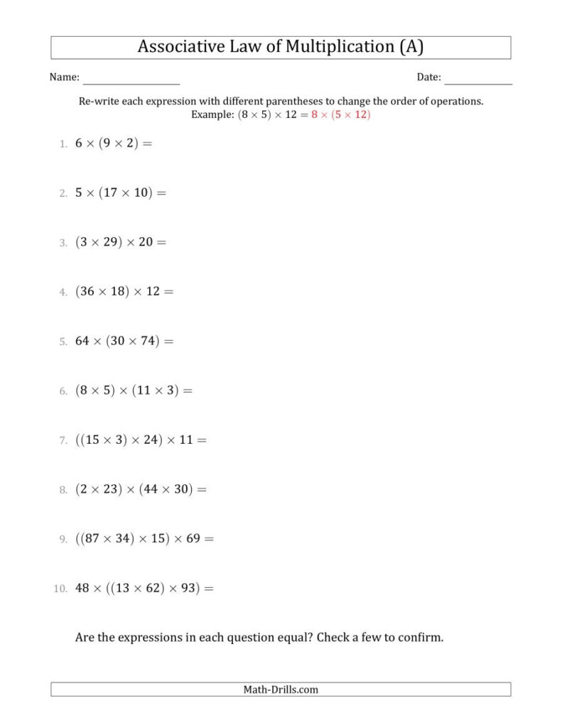 62 Multiplication Associative Property Worksheets 12