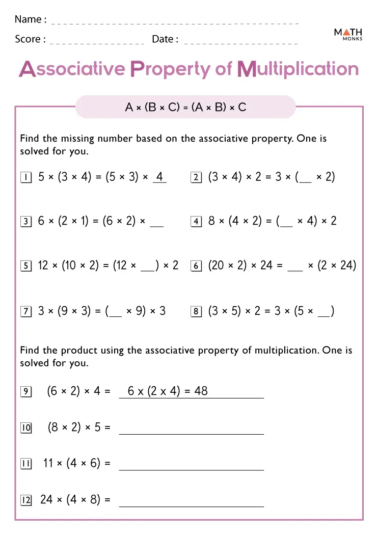 62 Multiplication Associative Property Worksheets 9