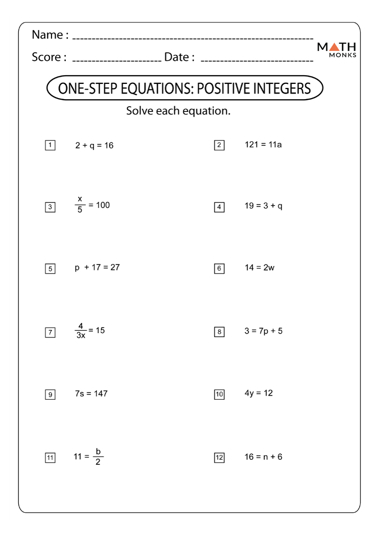 63 Single Step Equations Worksheet 10