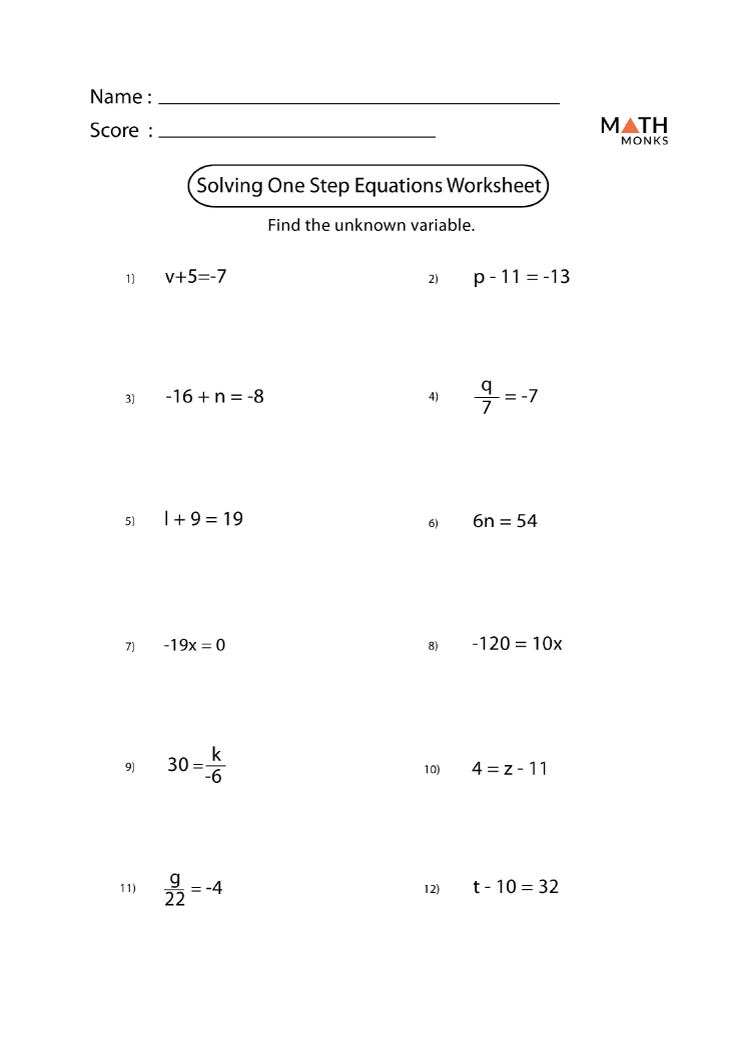 63 Single Step Equations Worksheet 11