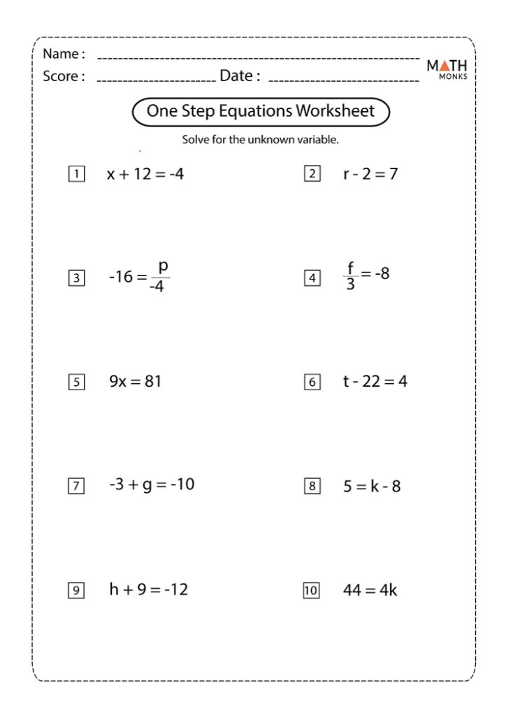 63 Single Step Equations Worksheet 15