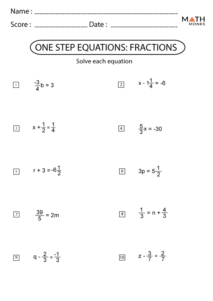 63 Single Step Equations Worksheet 2