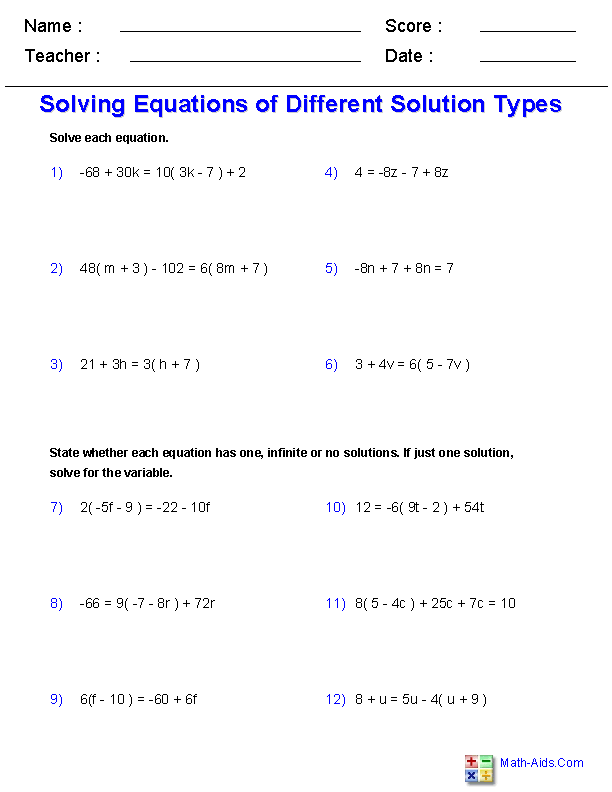 63 Single Step Equations Worksheet 3