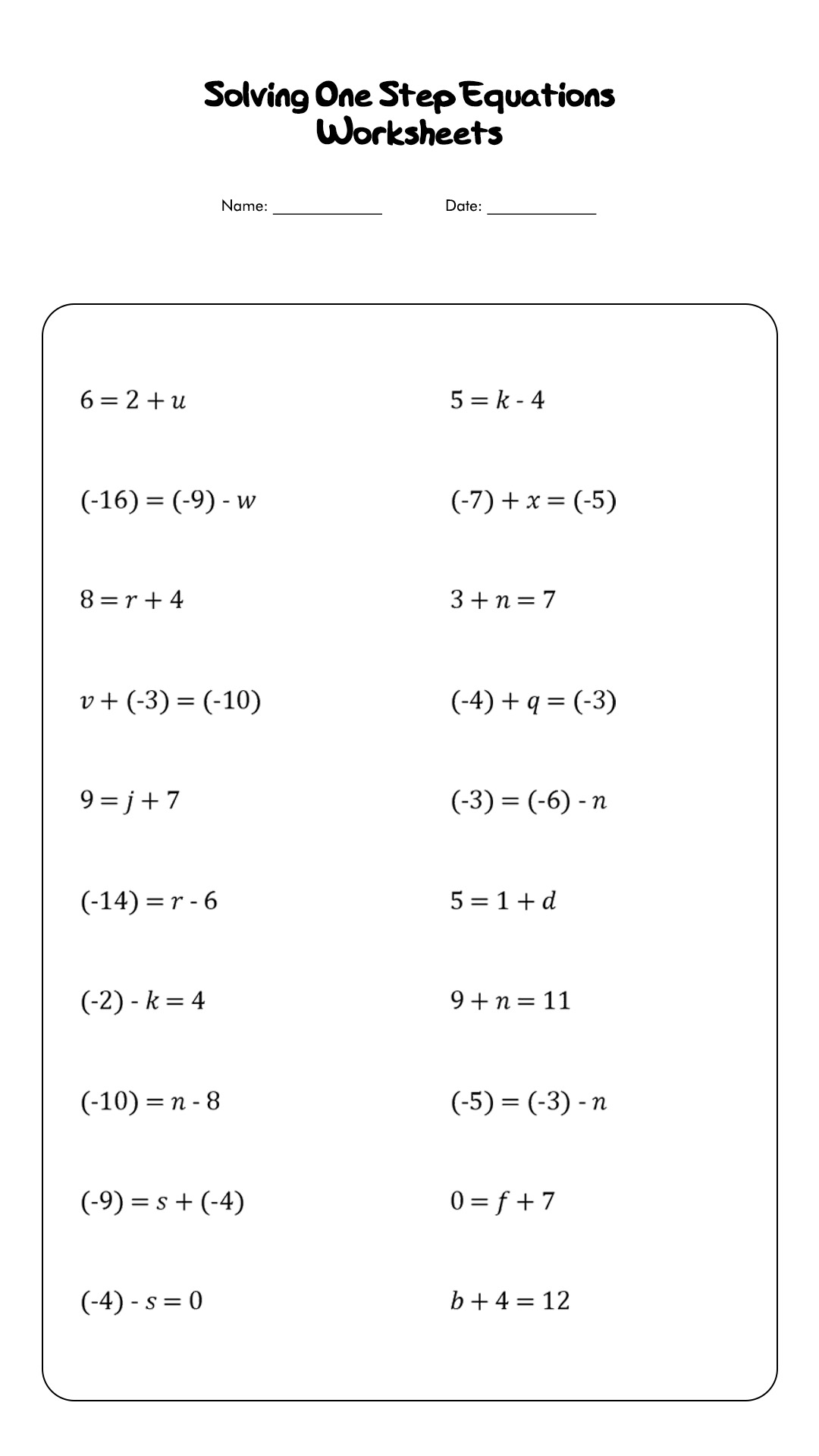 63 Single Step Equations Worksheet 4