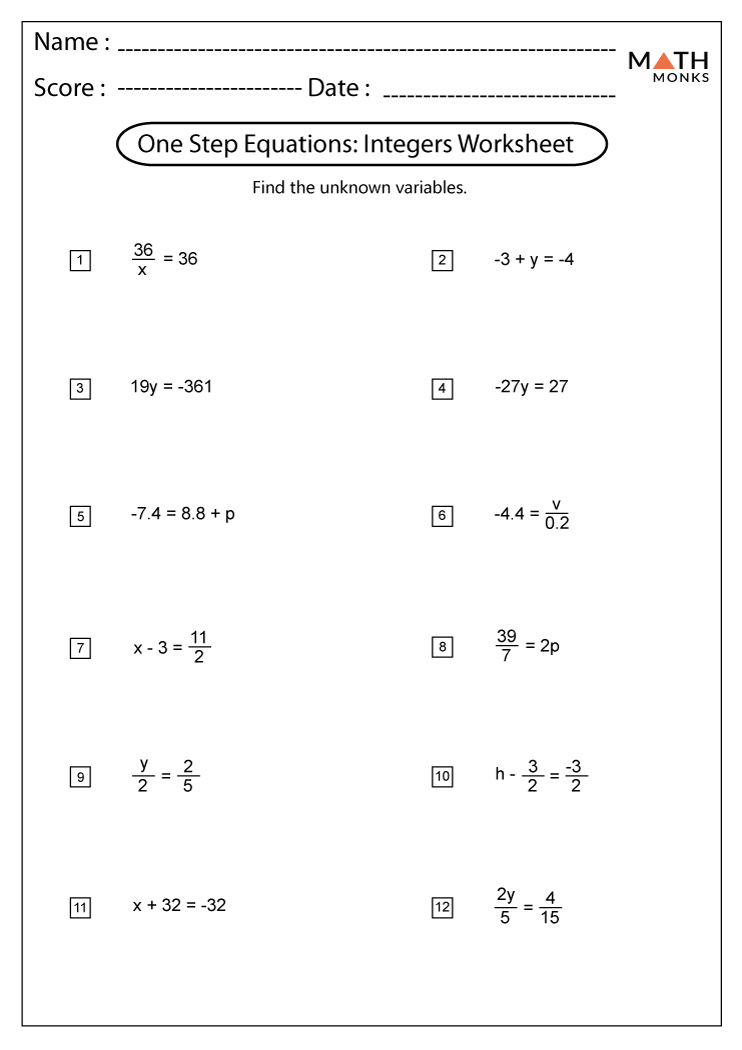 63 Single Step Equations Worksheet 42