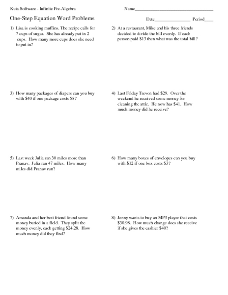 63 Single Step Equations Worksheet 44