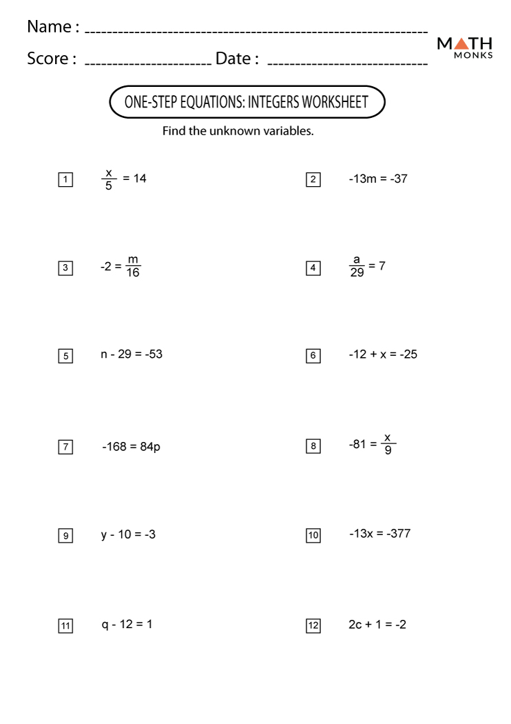 63 Single Step Equations Worksheet 45