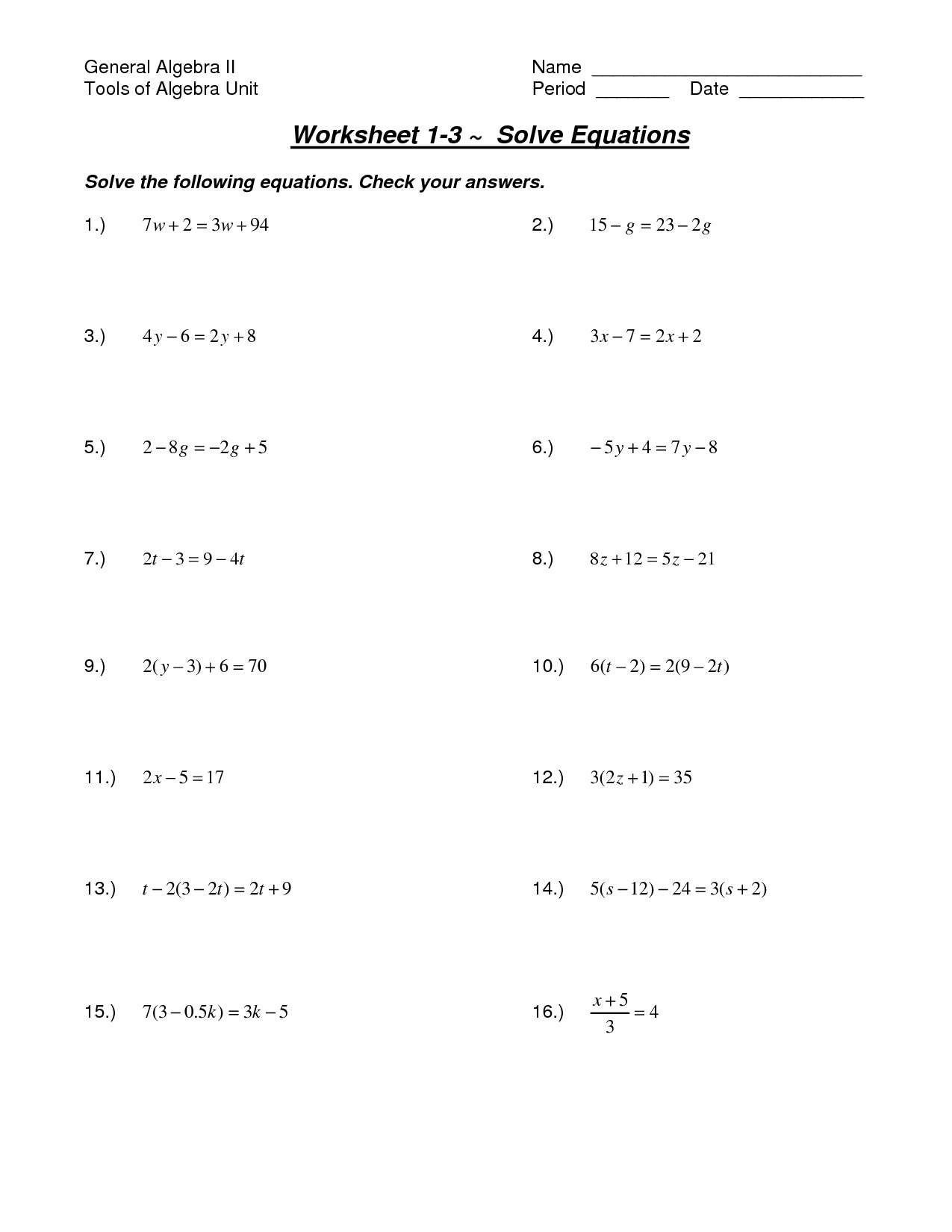 63 Single Step Equations Worksheet 50