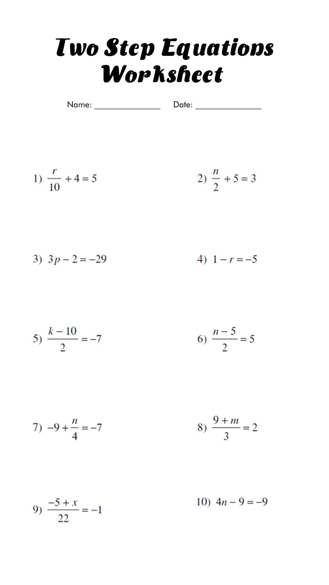 63 Single Step Equations Worksheet 54