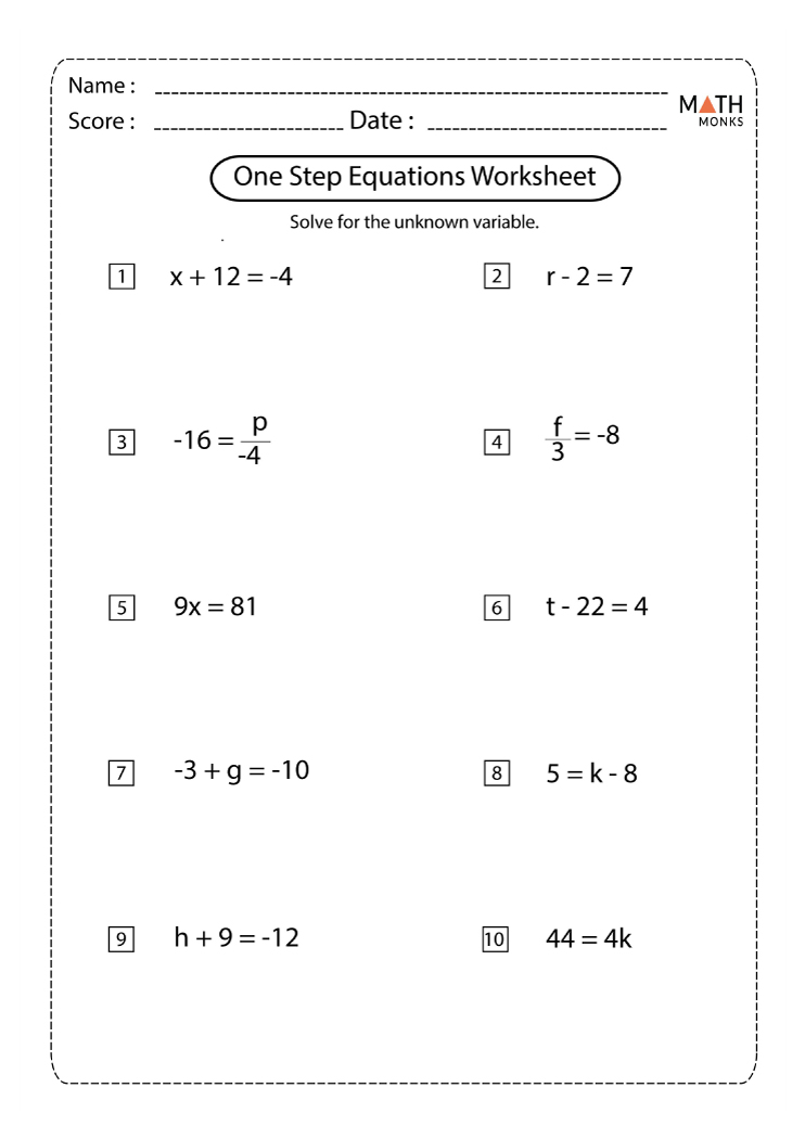 63 Single Step Equations Worksheet 57