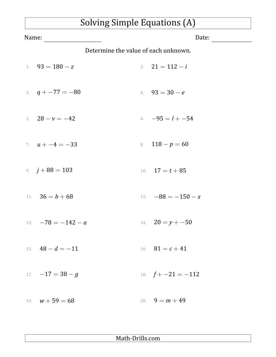 63 Single Step Equations Worksheet 59